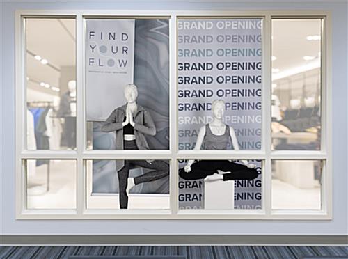 Indoor hanging banners with custom printing for window displays