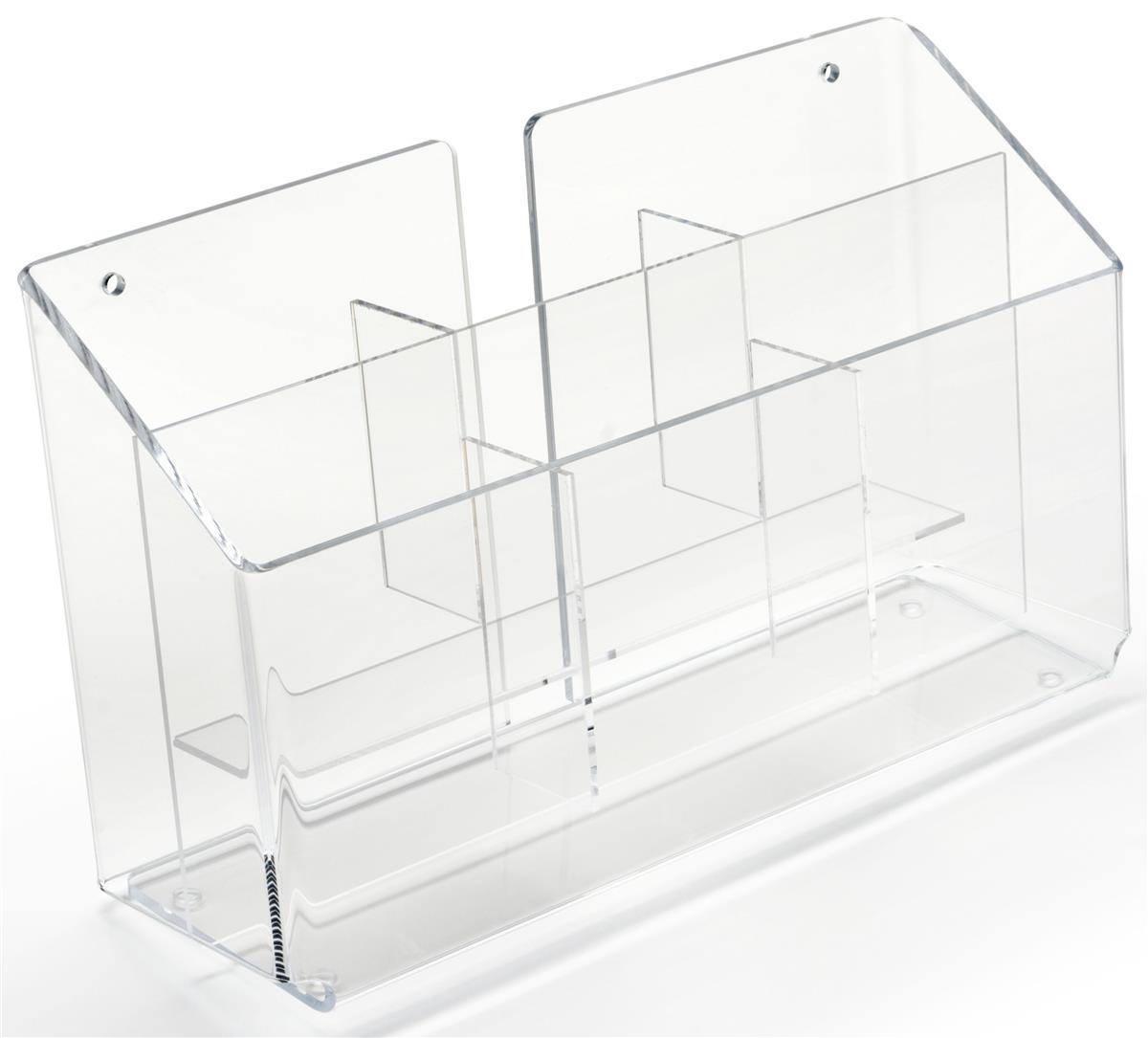 Tiered 6”W Brochure & Product Catalog Holder Lot of 2 Clear Acrylic 4 Pocket