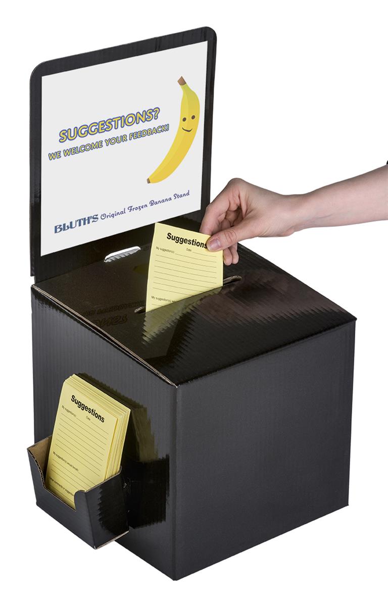 Detachable Design Also Allows for Counter Use of Comment Box Displays2go Floor-Standing Cardboard Ballot Box with Header and Brochure Pocket FPKSGB05BK Black