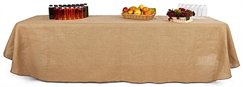 Burlap table cloth featuring a full-length design 