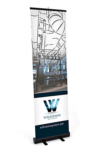 24"x80" budget retractable banner stand with black base oblique view