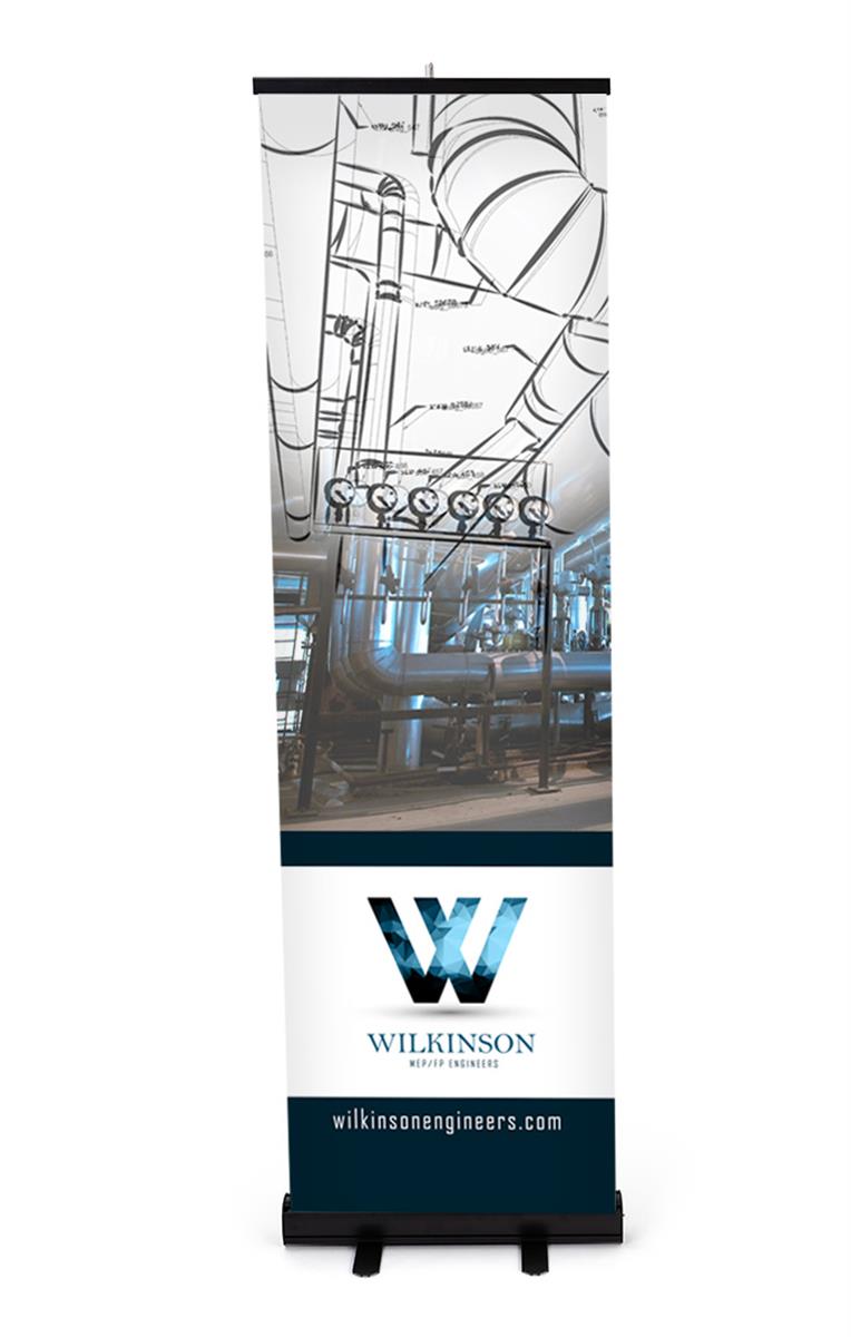 24"x80" retractable budget banner stand with black base