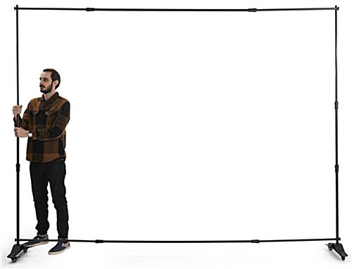 Mobile step and repeat backwall frame with large scale 10 foot wide by 8 foot tall build