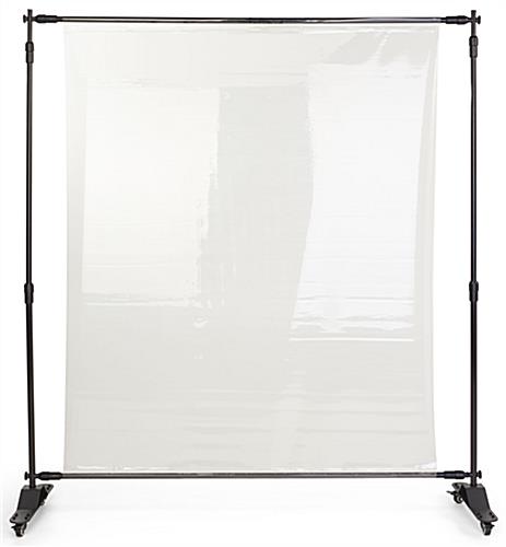 Clear room divider featuring a 4.5 ft. wide by 6 ft. tall sneeze guard