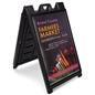 Black snap open a-frame sidewalk sign measures 27 inches wide by 46 inches tall 