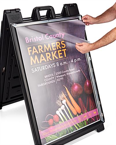 Black snap open a-frame sidewalk sign with anti glare protective lens