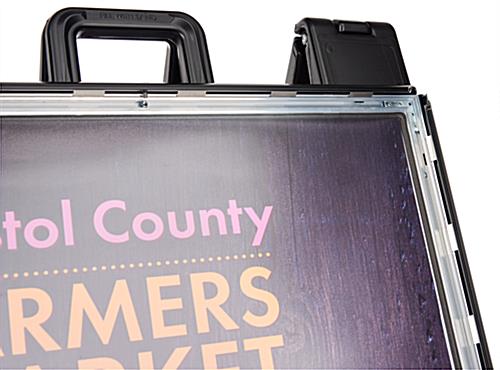 Black snap open a-frame sidewalk sign with portrait orientation