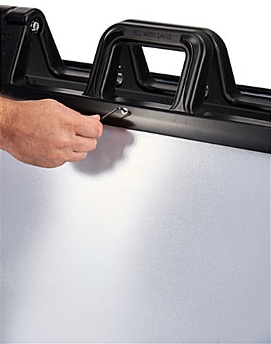 Black snap open a-frame sidewalk sign with lockable design 