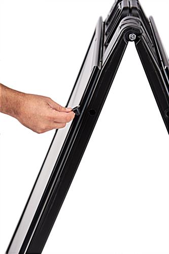 Black snap open a-frame sidewalk sign with matte finish 