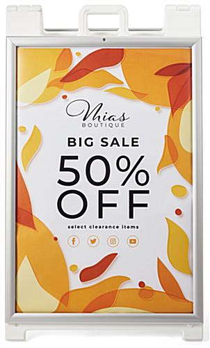 White snap open a-frame sidewalk sign with 24 x 36 display areas