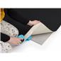 Black rolled trade show booth carpet shown with accessories