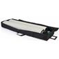 Black rolled trade show booth carpet shown with travel bag