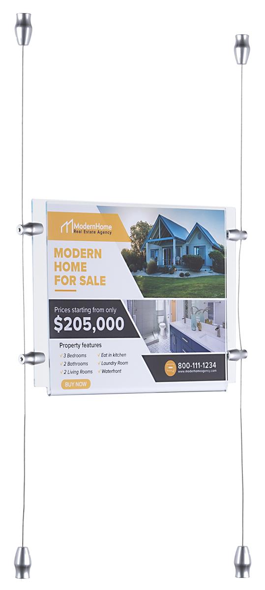 Window Hanging Sign 8.5 x 11 Signage Frame Cable System