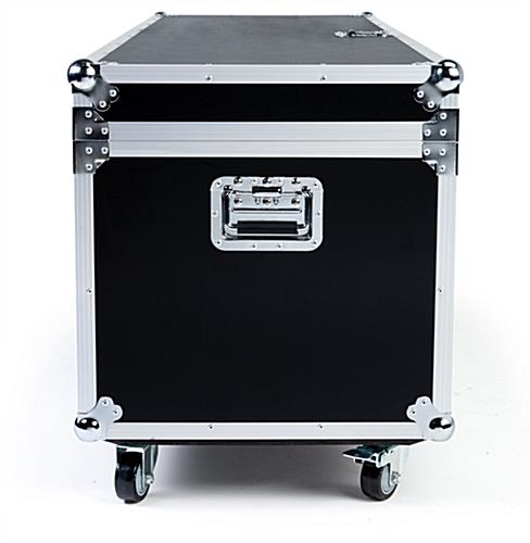 Black oversize trade show storage trunk with aluminum frame