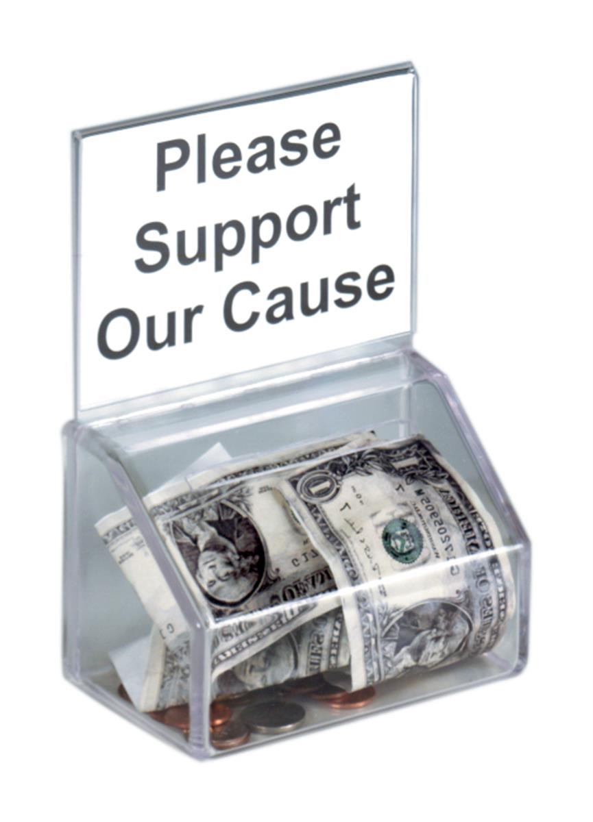 Molded Plastic Donation Box | Clear Sign Header