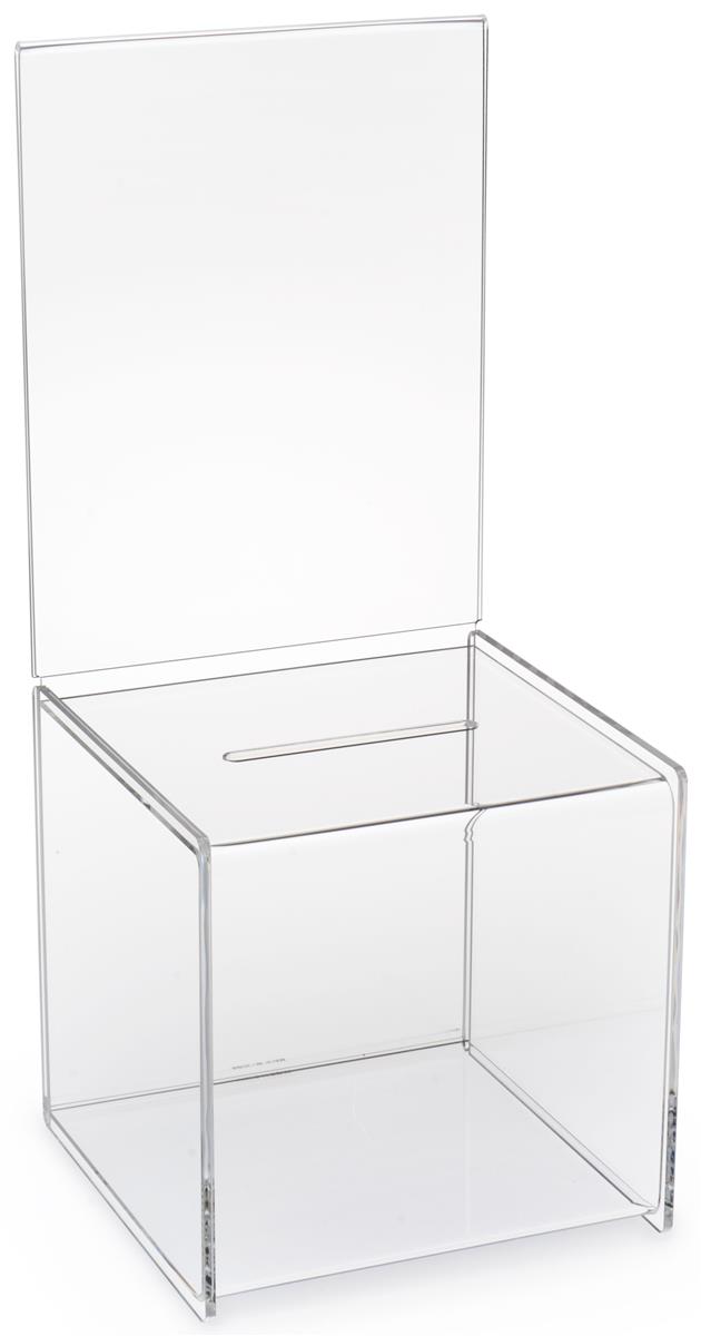 Clear Premium Acrylic Marketing Holders Ballot Box or Suggestion Box with Lock 6 x 6 with Header 