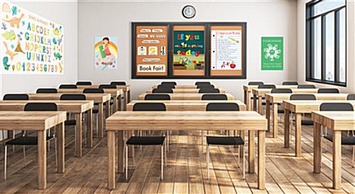 This 72 x 36 locking bulletin board with anodized framing