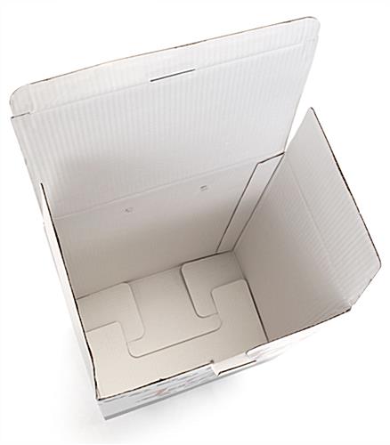 White cardboard exhibition trolley box with corrugated paperboard interior