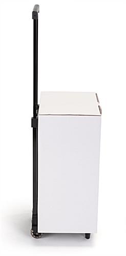White cardboard exhibition trolley box with comfort handle for pulling