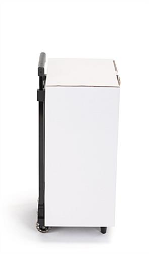 White cardboard exhibition trolley box with slim and compact design 