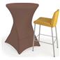 Brown round stretch table cover with overall height of 43 inches