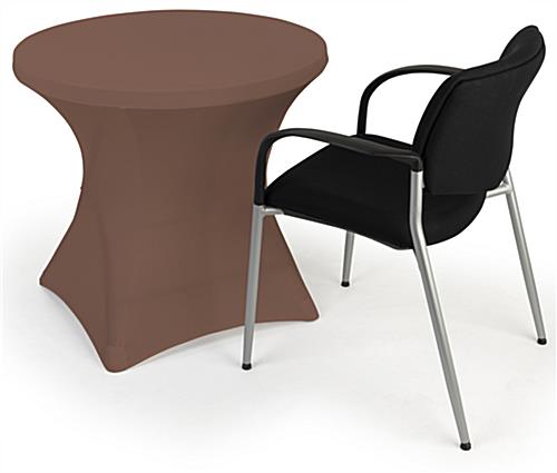 Brown stretch polyester tablecloths with full  coverage design and open bottom