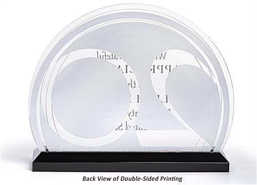 Acrylic half moon business trophy with two sided printing