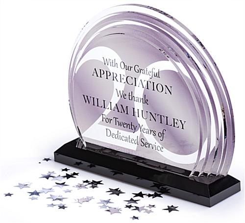 Custom printed acrylic half moon business trophy