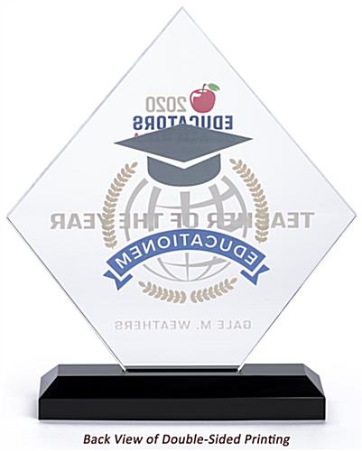 Square diamond recognition trophy with two sided printing