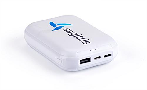 White personalized power bank charger with custom graphics