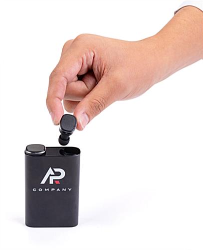 Black power bank with earbuds gift set with magnetic charging case 