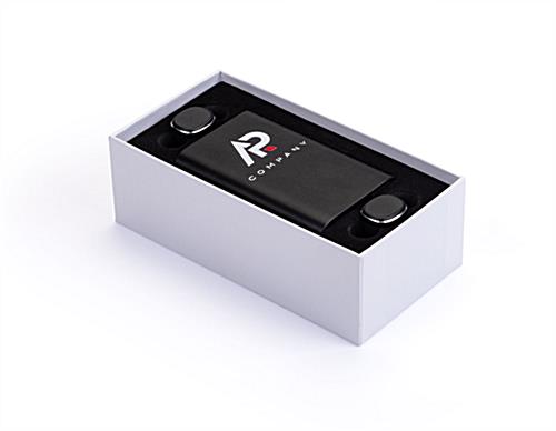 Black power bank with earbuds gift set with gift box for trade show giveaways