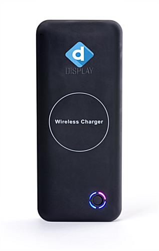 Black wireless charging promotional power bank with non-slip surface and base