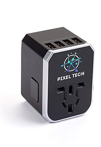 Black promotional universal travel adapter with anti-electric design for child safety