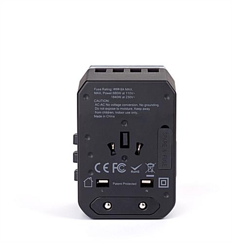 CE and FC certified black promotional universal travel adapter 