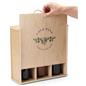 Custom printed wooden wine gift box with a swinging front door 