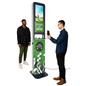 Two men standing beside the custom printed charging tower with dual LCD screens