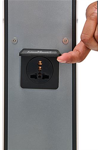 Phone charging station kiosk with custom graphics and covered outlets