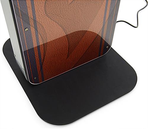 Phone charging station kiosk with custom graphics  and wide base for stability