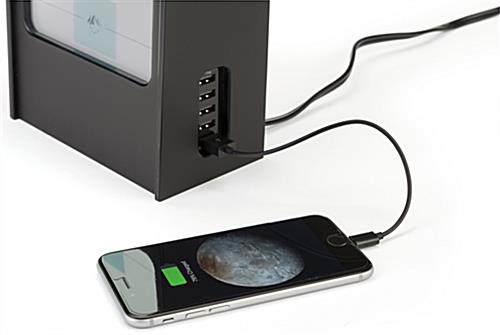 Restaurant menu power bank charges phones and mobile devices