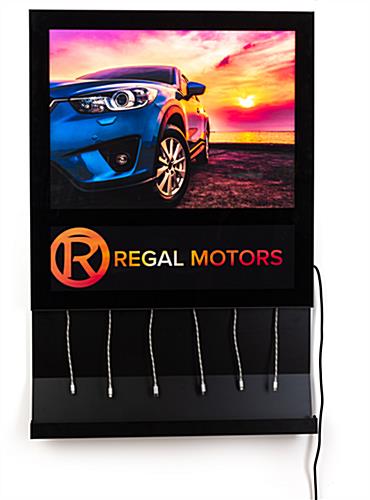 Black wall light box charging station with 23 x  24 custom poster