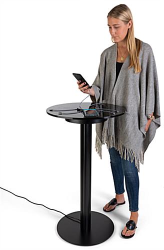 37.5-inch high black Qi wireless table charging station with circular tabletop