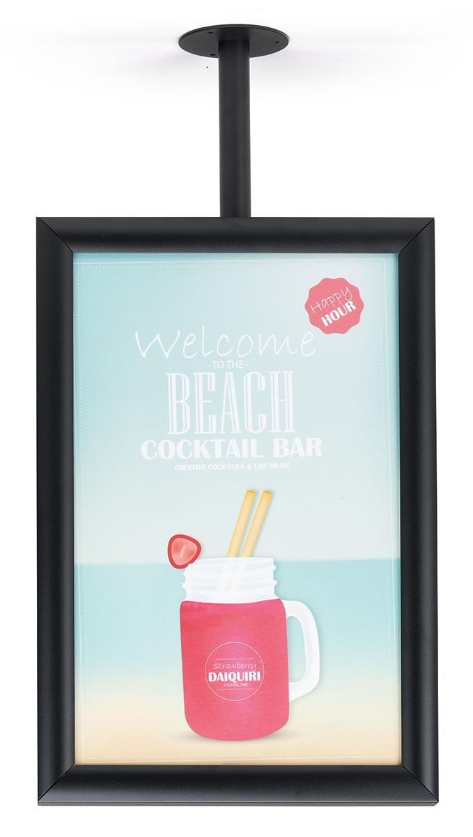 Black Flange Mount Ceiling Sign Holder Frame 11” x 17”