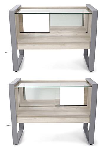 Glass display counter with a gray finish