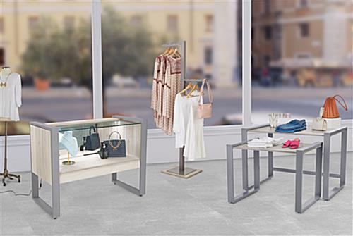 Glass display counter with sliding doors