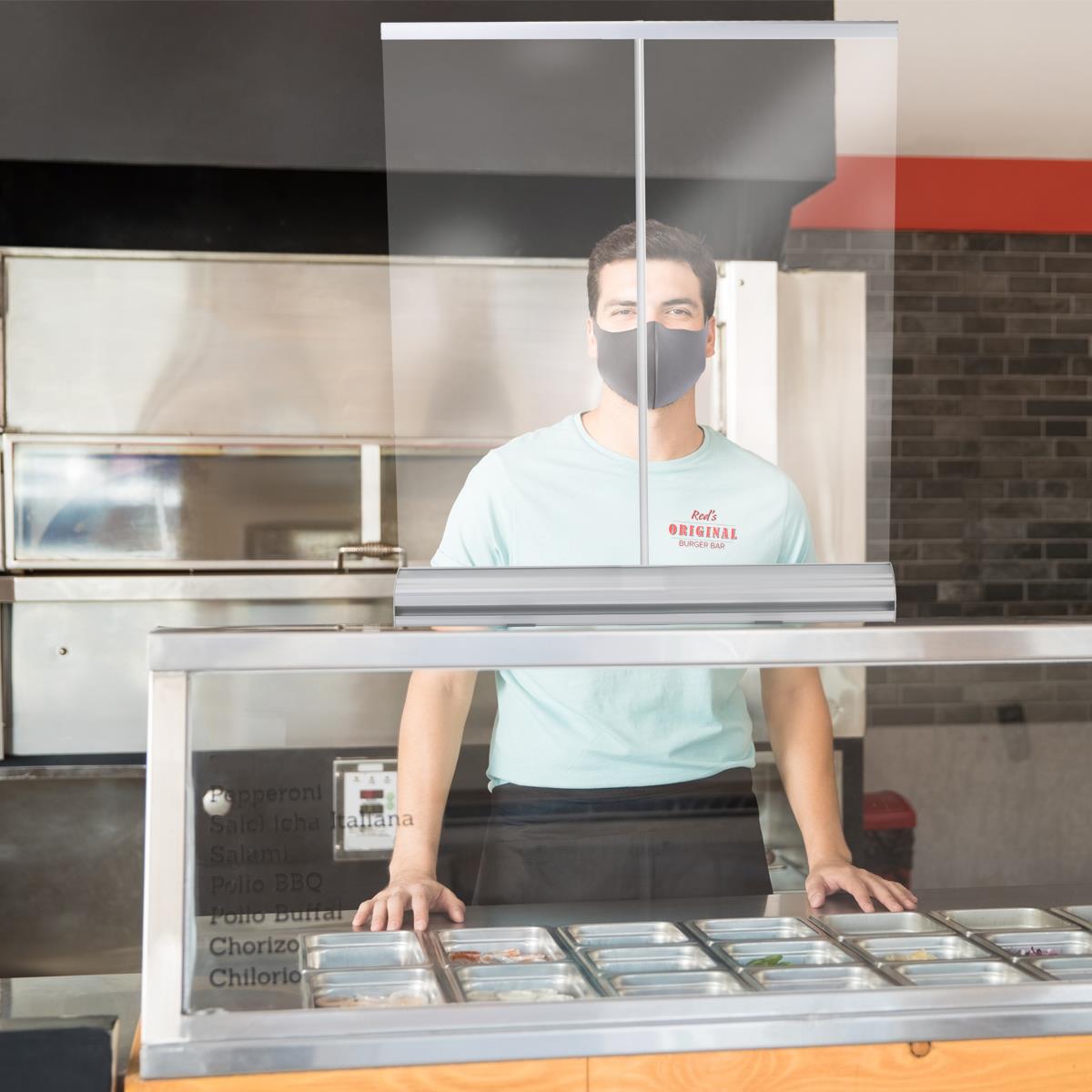 Clear TableTop Sneeze Shield, Retractable Post Up Stand