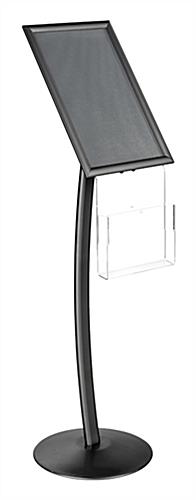11" x 17" Black Sign Stand with Magazine Pocket and Curved Post