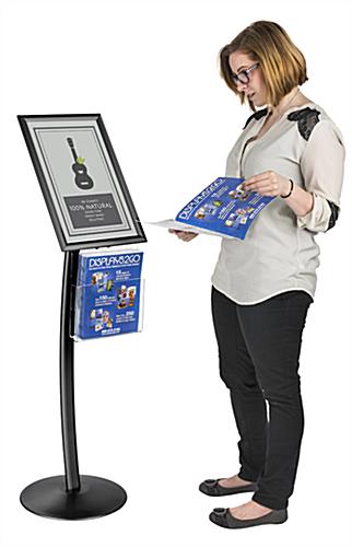 11" x 17" Black Sign Stand with Magazine Pocket and Protective Lens