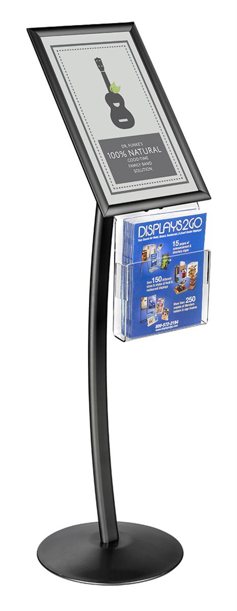 Curved 11" x 17" Black Sign Stand wth Magazine Pocket 