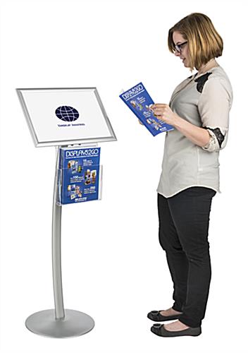 Floor Standing 17" x 11" Silver Sign Display with Literature Tray